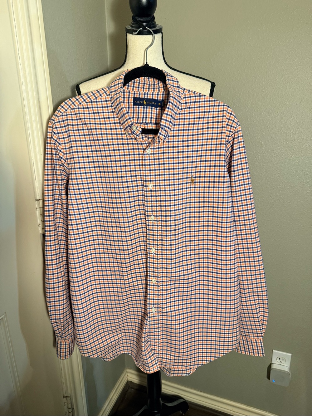 Ralph Lauren Orange and Blue Plaid Button-Down Shirt